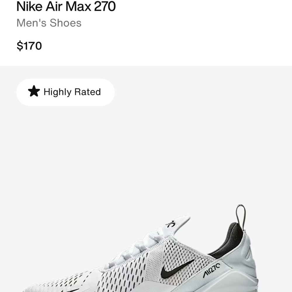 Nike Air Max 270 White and Black Men’s Shoes Size 11.5